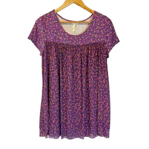 Matilda Jane Floral Purple Walking on a Cloud Short Sleeve Top M Cottagecore - Picture 2 of 7